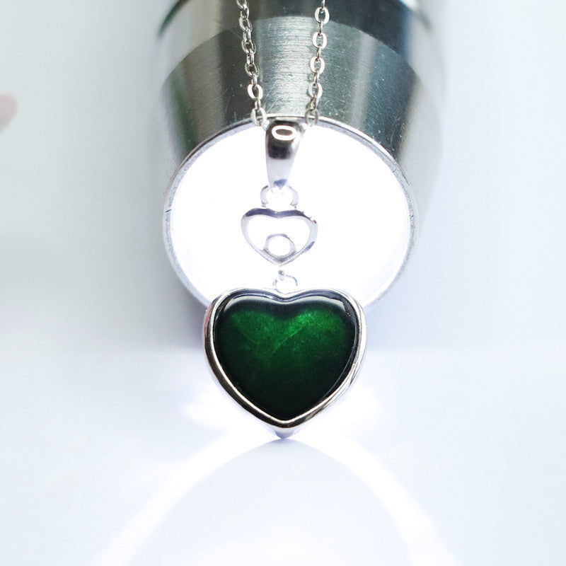 Fortune's Favor S925 Sterling Silver Natural Blackish Green Jadeite Love Necklace