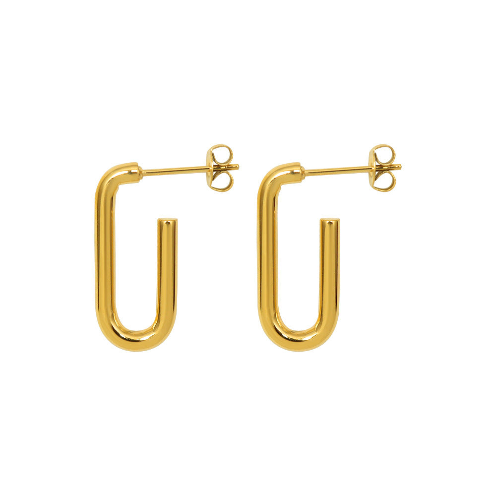 Geometric Gold Plated French Style Earrings with Titanium Finish