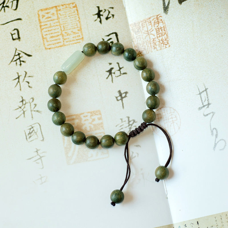 Elegant Handcrafted Green Sandalwood and Hotan Jade Bracelet