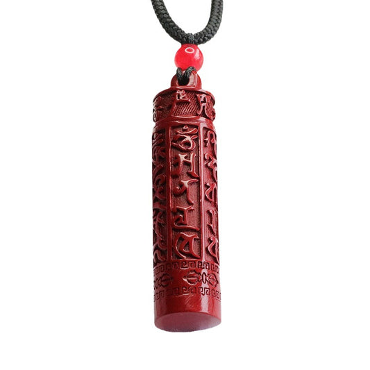 Shurangama Mantra Cinnabar Pendant with Purple Gold Sand