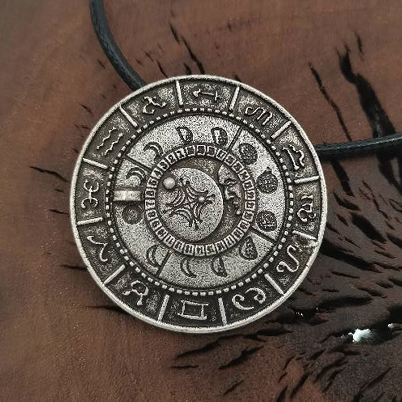 Viking Moon Phase Talisman Necklace - Retro Pagan Rune Pendant