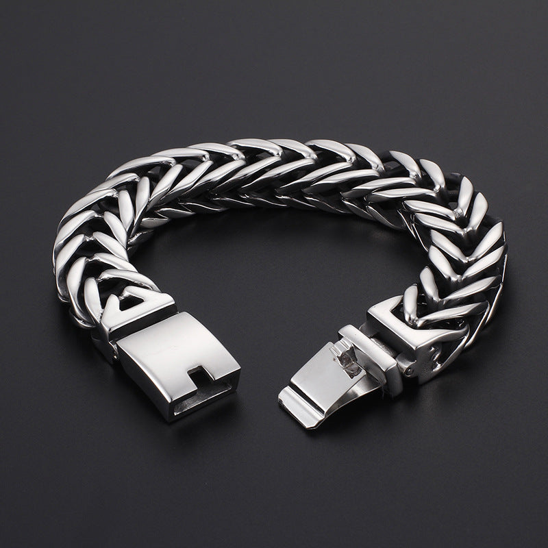 V-Shaped Double-Layer Thick Titanium Steel Men's Bracelet with a Dominant Style