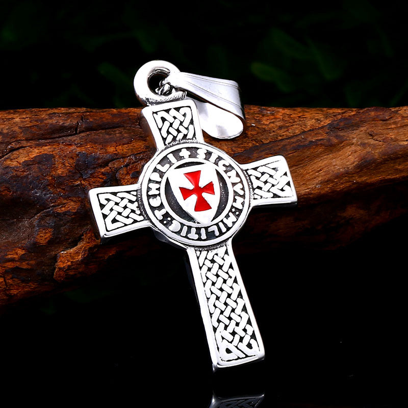 Vintage Templar Titanium Steel Pendant - European & American Stainless Steel Epoxy Cross Jewelry for Men