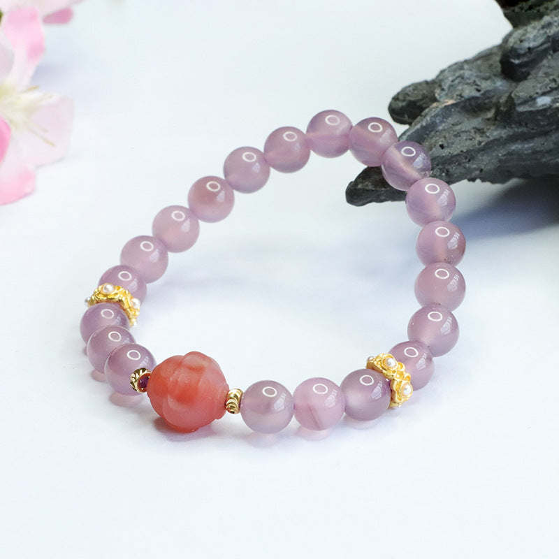 Purple Chalcedony Buddha Head Bracelet