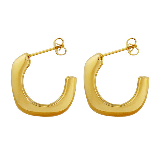 French Retro Style C-Shaped Earrings in 18K Gold-Plated Titanium Steel