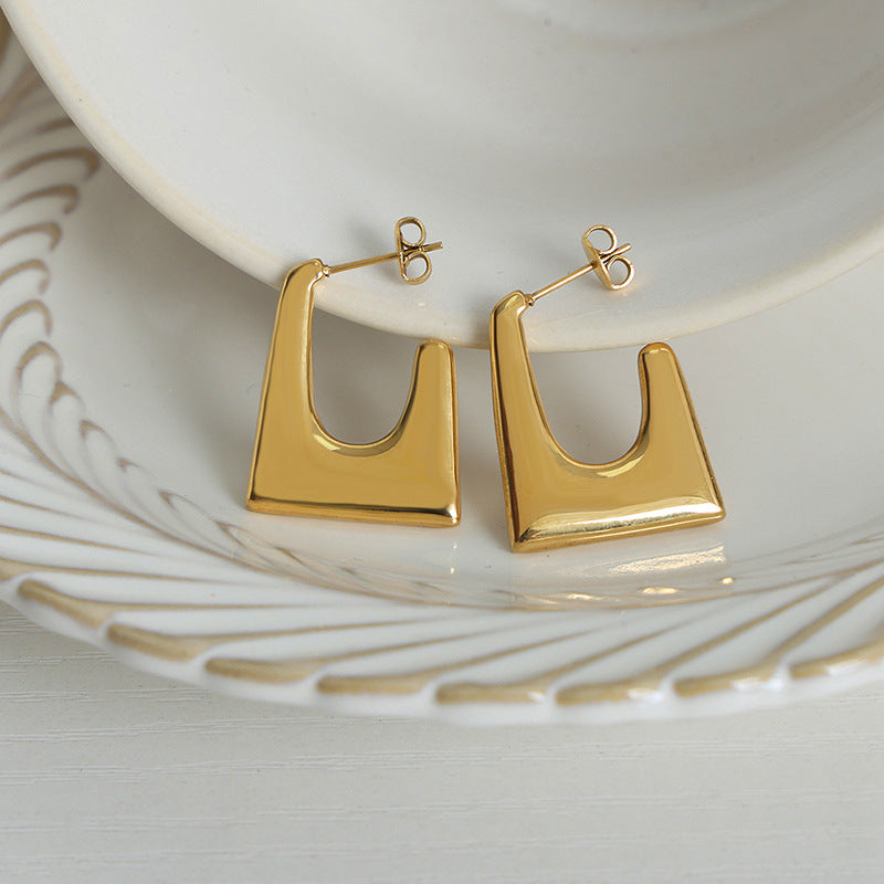 Exaggerated Geometric Gold-Plated Earrings with French Flair