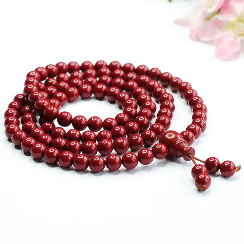 Buddha Beads Necklace and Bracelet Set with Cinnabar Stones