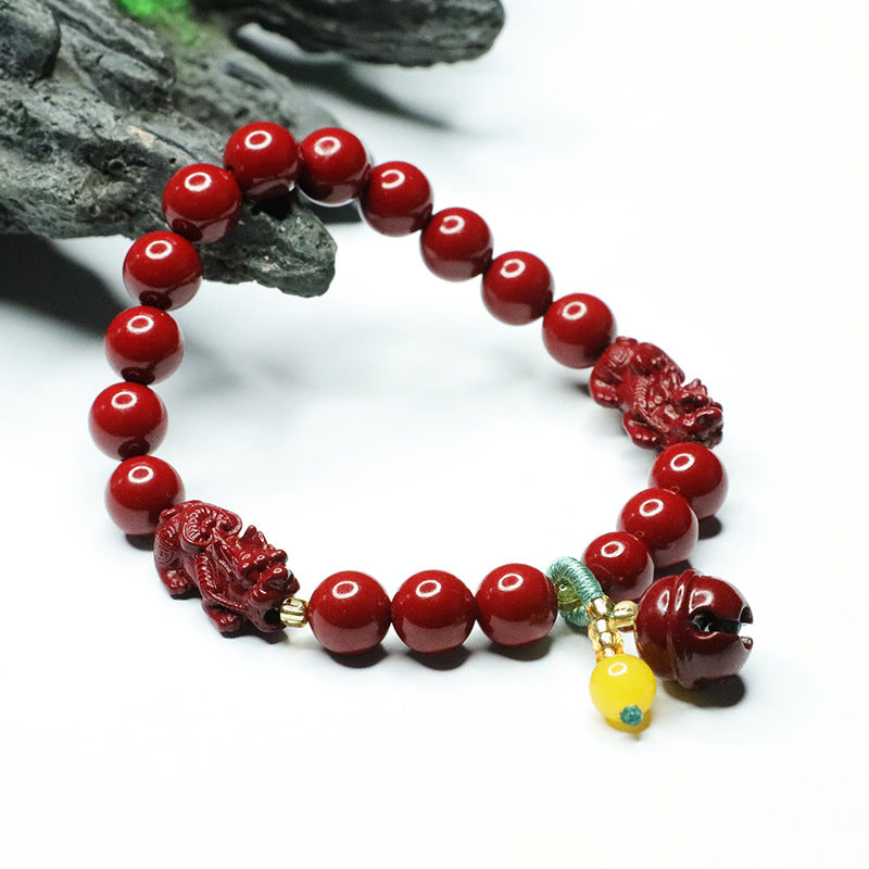 Fortune's Favor Cinnabar Stone Bracelet with Sterling Silver Pixiu Charm