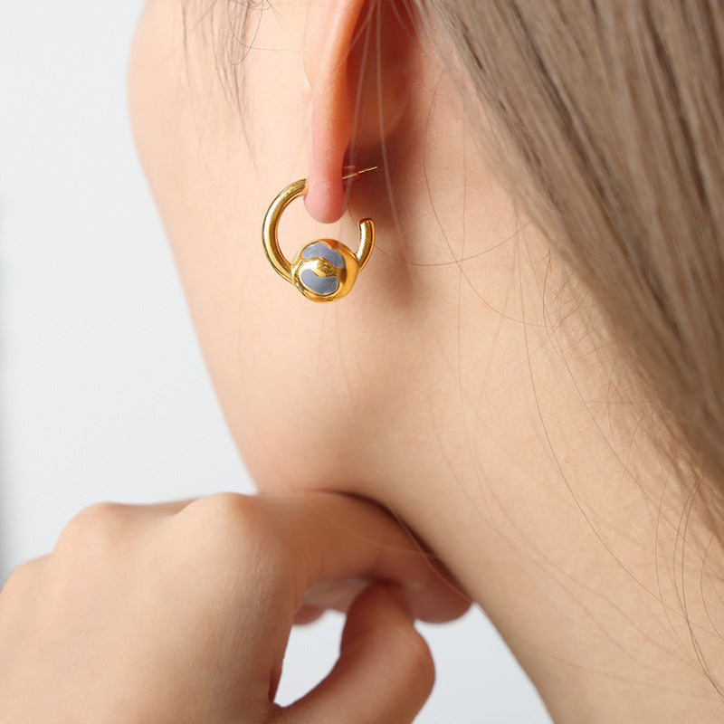 Golden Geometric Titanium Steel Earrings for Stylish Women