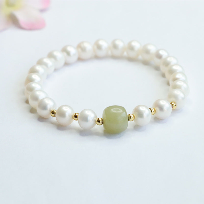 Jade and Freshwater Pearl Sterling Silver Bracelet - Fortune's Favor Collection