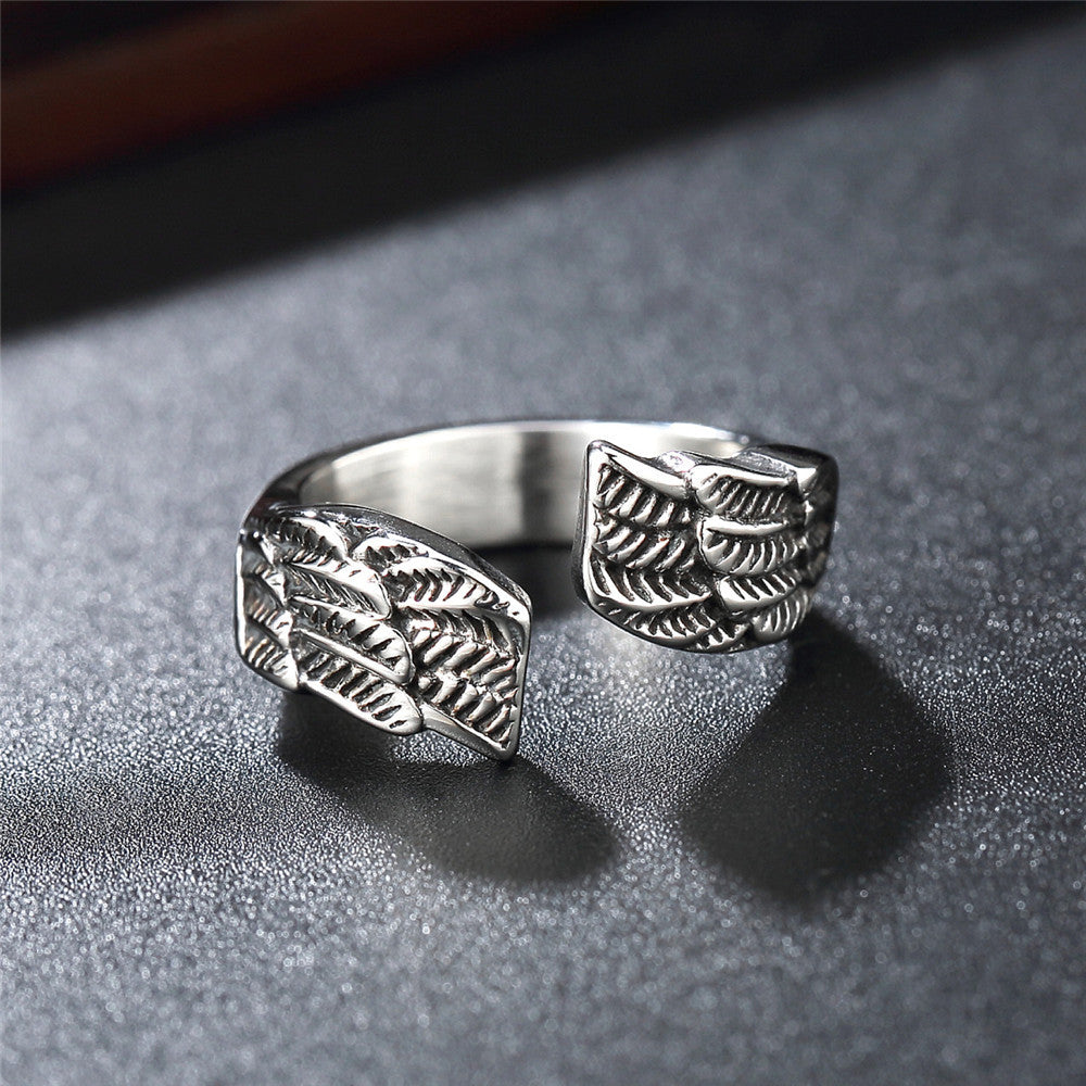 Exquisite Retro Feather Angel Wings Titanium Steel Ring