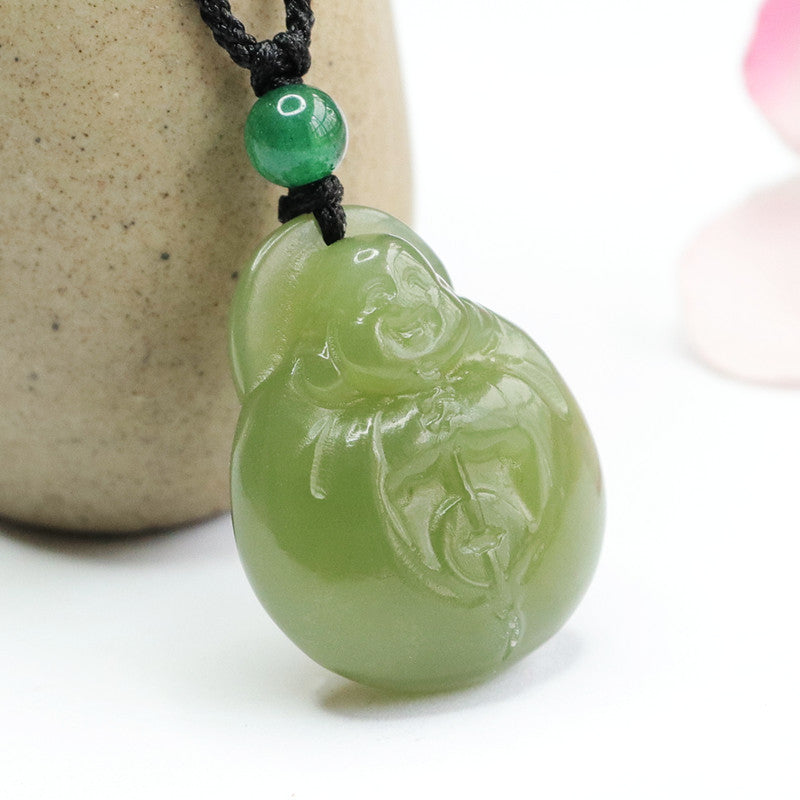 Jade Maitreya Buddha Pendant in Lake Green Hedian Natural Jade