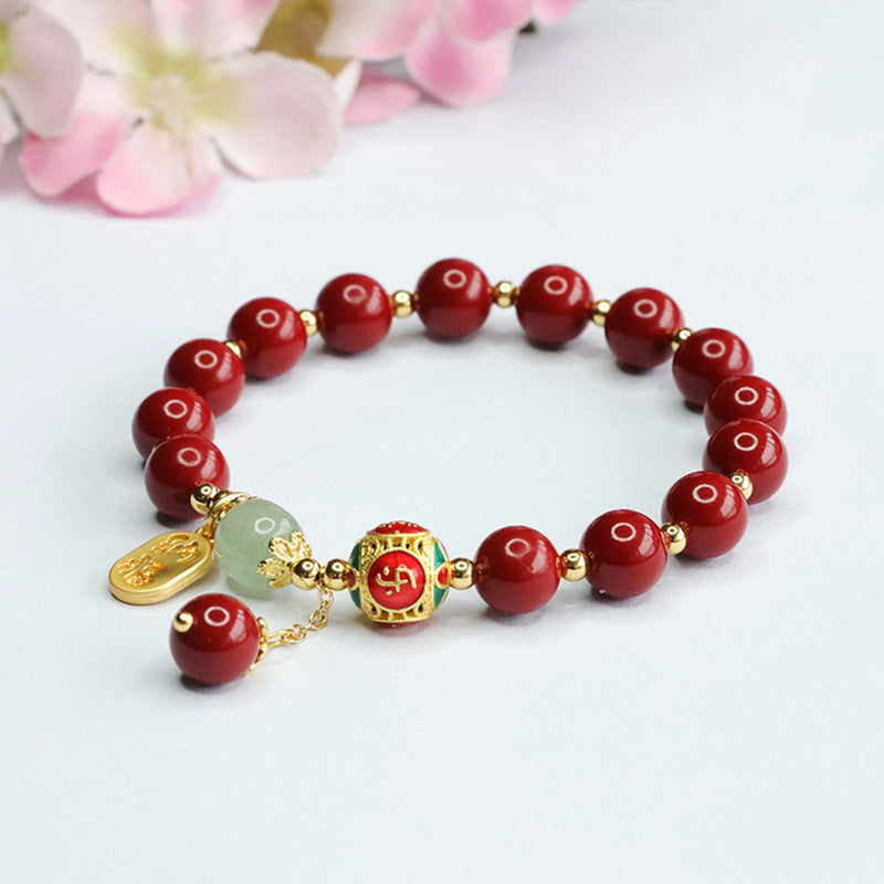 China-Chic Cinnabar and Jade Bracelet for a Joyful Handstring