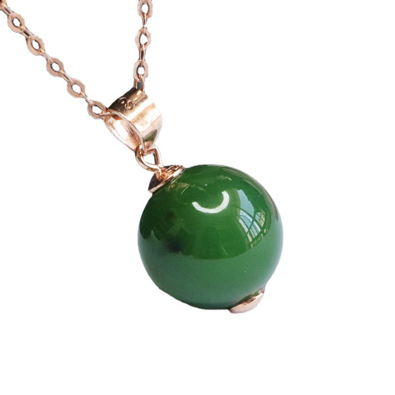 Luxurious S925 Silver Jade Pendant Necklace with Rose Gold Accent