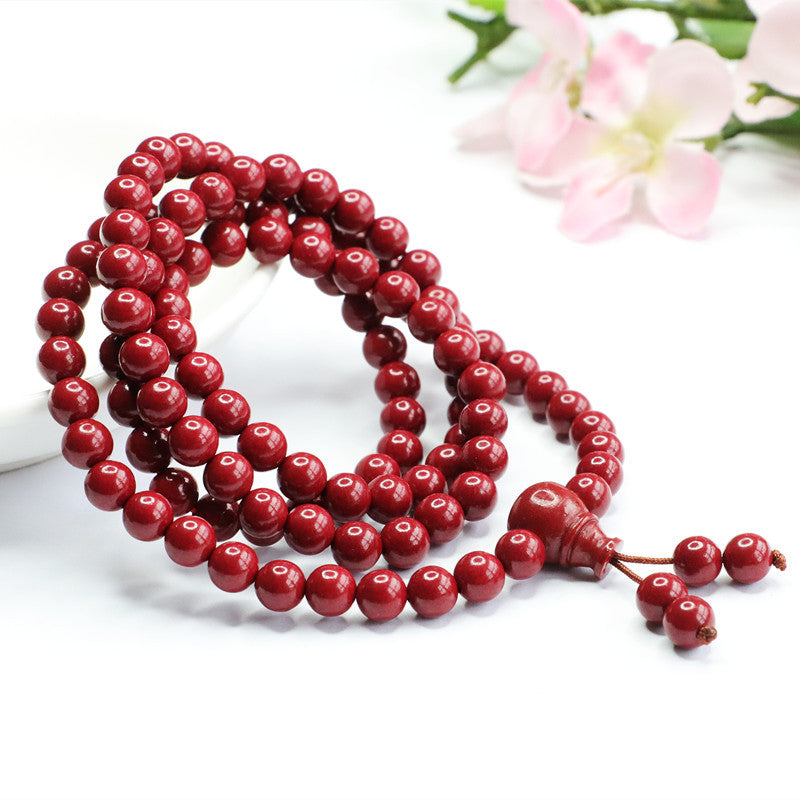 Buddha Beads Necklace and Bracelet Set with Cinnabar Stones