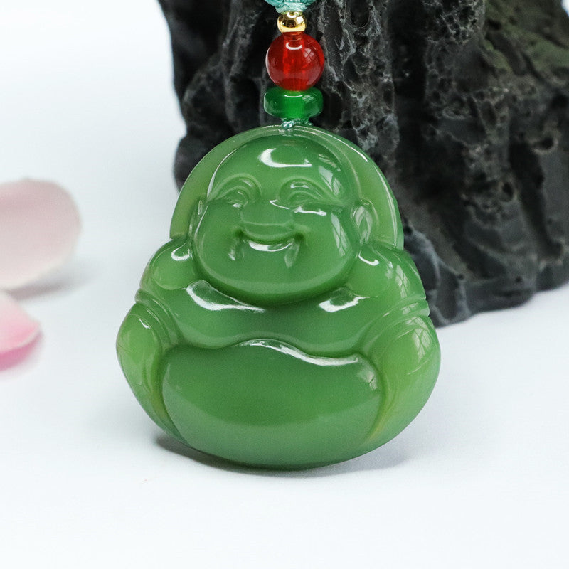 Buddha Necklace with Russian Green Jade Pendant