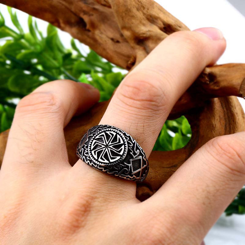 Retro Viking-Themed Titanium Steel Ring for Men - Wholesale Fashion Jewelry