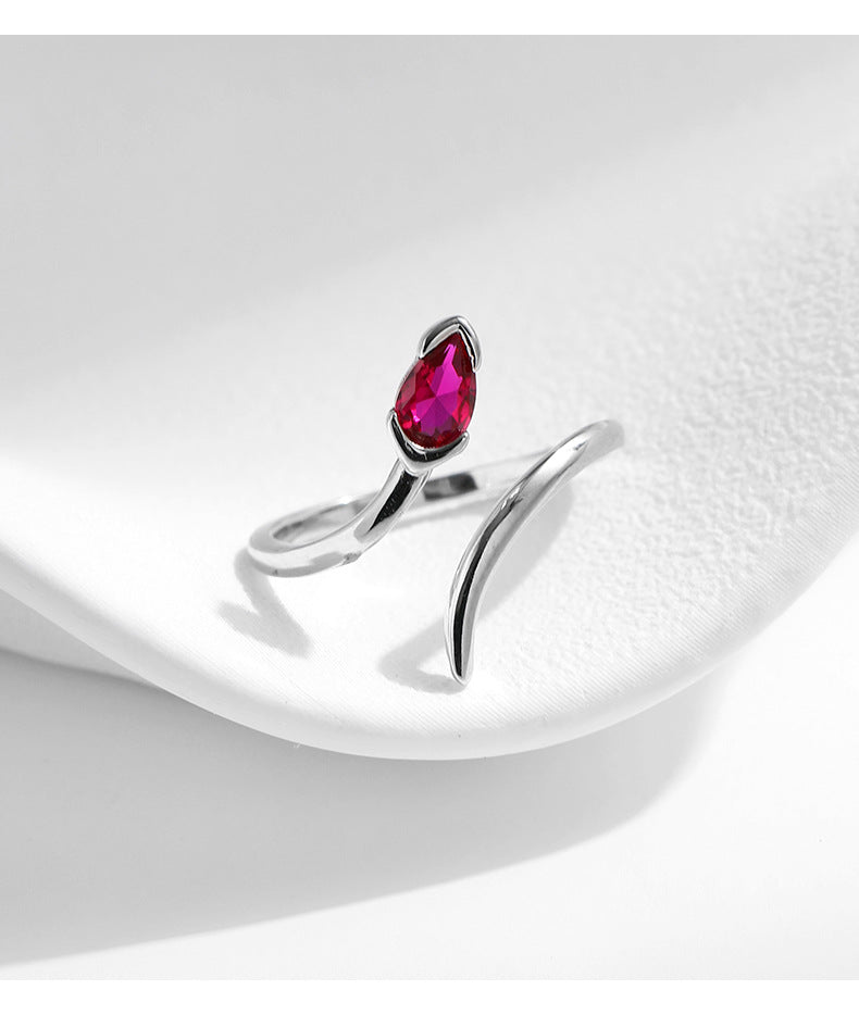 Sterling Silver Adjustable Snake Line Ring with Zircon Gem