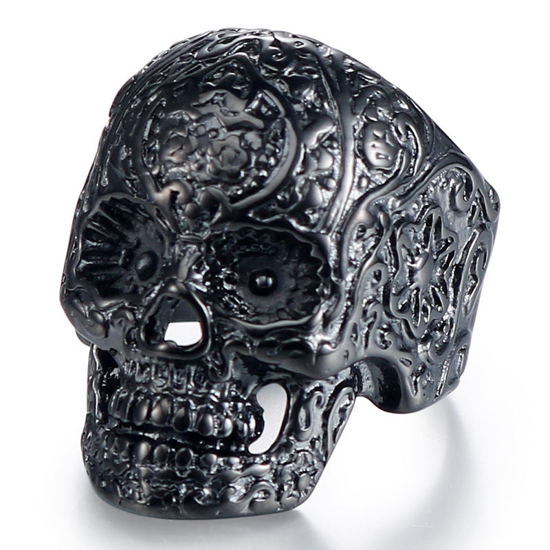 Men's Retro Punk Skull Totem Titanium Steel Ring - Three-Color Wholesale Jewelry for Men