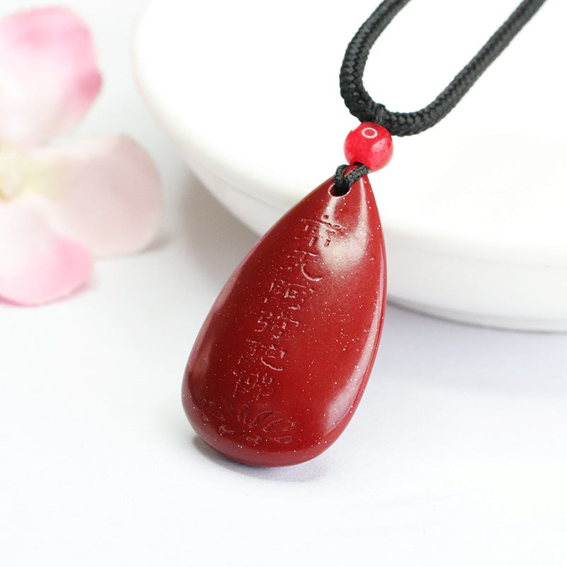 Vermilion Sand Amitabha Buddha Water Droplet Pendant with Cinnabar Stone