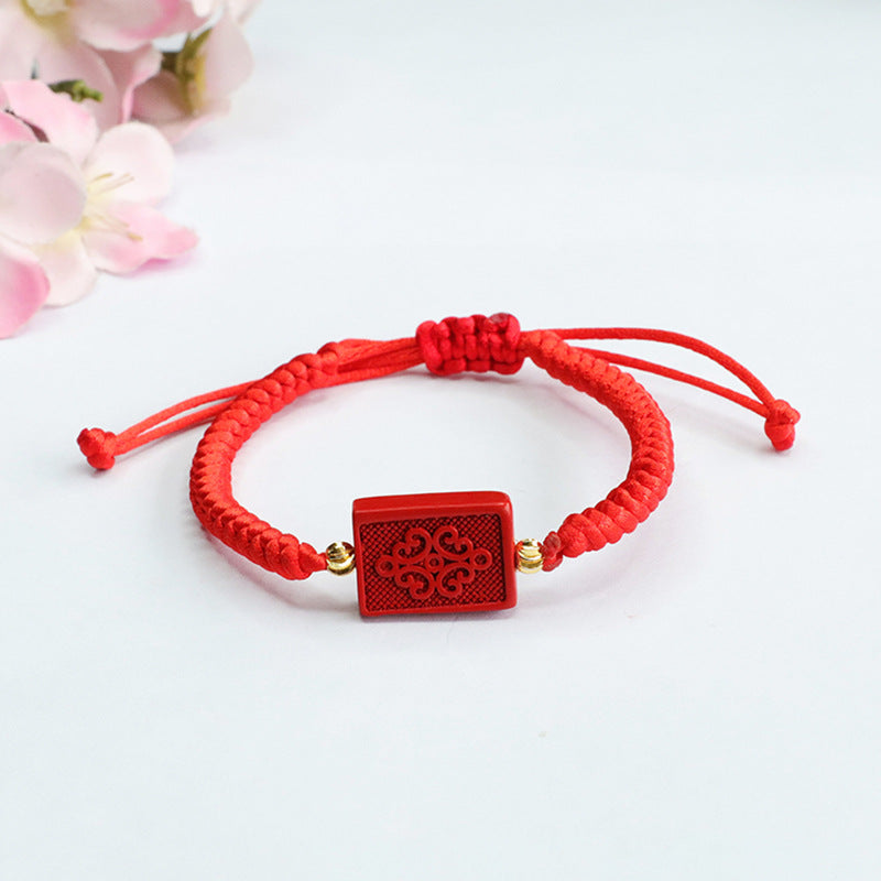 Red Sand Cinnabar Chinese Knot Bracelet with Sterling Silver Decor