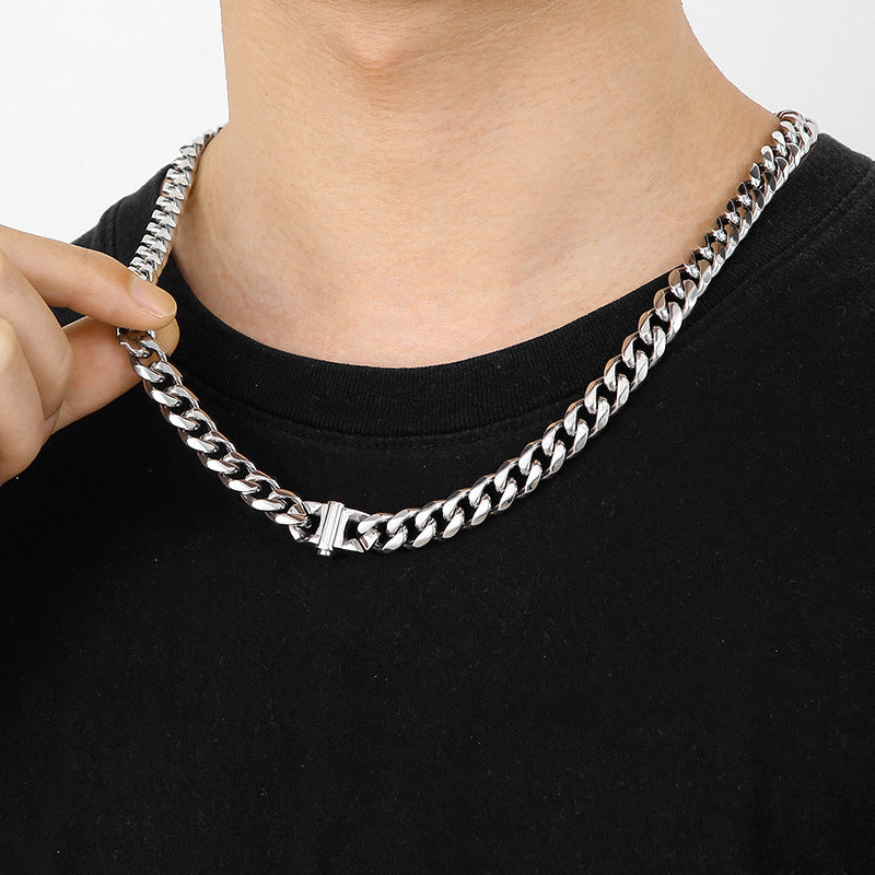 Planderful Everyday Genie Men's Titanium Steel Minimalist 10mm Cuban Chain Necklace