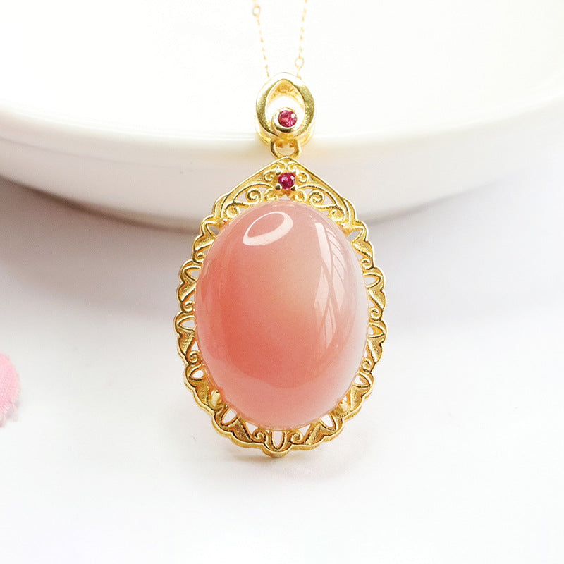 Golden Agate Pendant Necklace with S925 Silver Chain