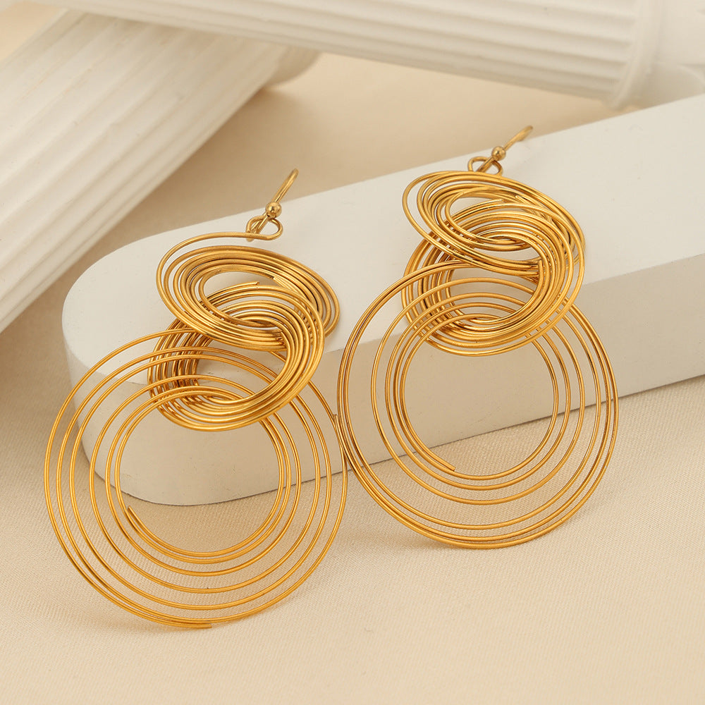 Modern Geometric Circle Earrings in Titanium Steel Gold-Plated Design