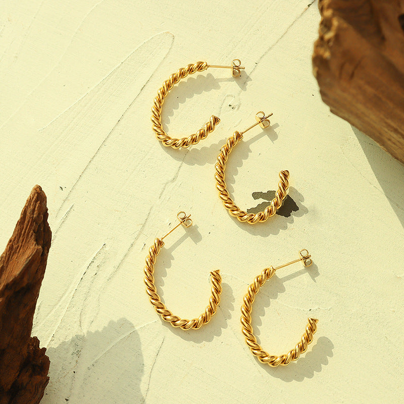 Vintage-Inspired 18K Gold Plated C-Shaped Earrings with Titanium Steel - Fadeless Design