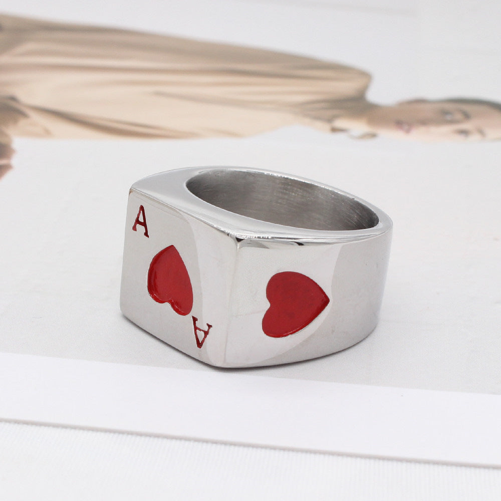 Wholesale European and American Magician Hearts Poker Men's Titanium Steel Ring