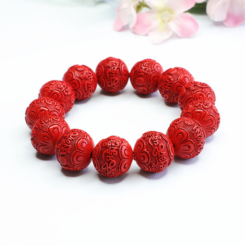 Red Sand Bracelet with Carved Proverbs