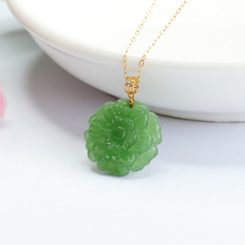 Jade Flower Pendant Necklace from Planderful Collection