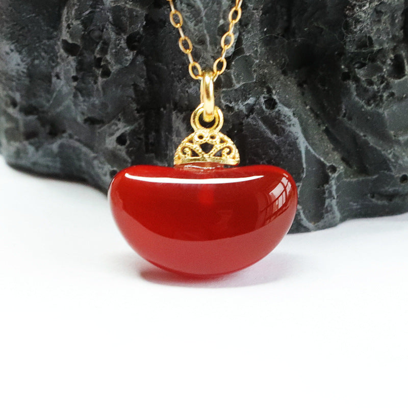 Fortune's Favor S925 Silver Natural Red Agate Yuanbao Pendant Necklace Jewelry