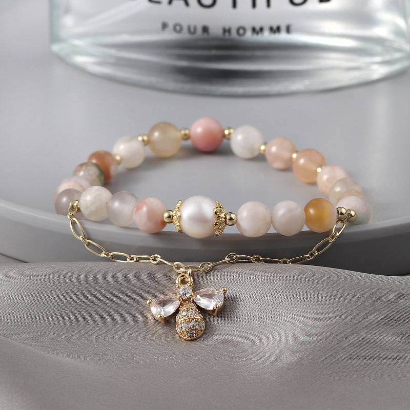 Korean Version Little Bee Crystal and Gemstone Sterling Silver Bracelet