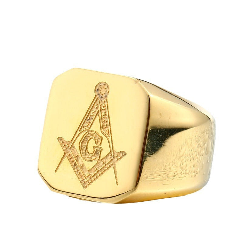 Titanium Steel Masonic Double-Headed Eagle Retro Ring for Men - European and American Design, Wholesale Available