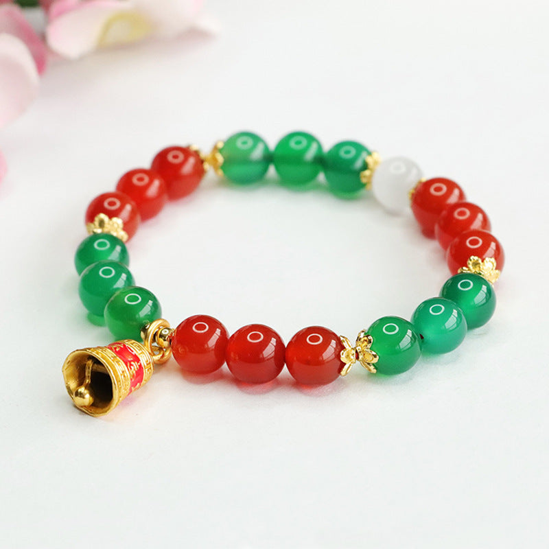 Festive Red Agate and Green Chalcedony Bracelet