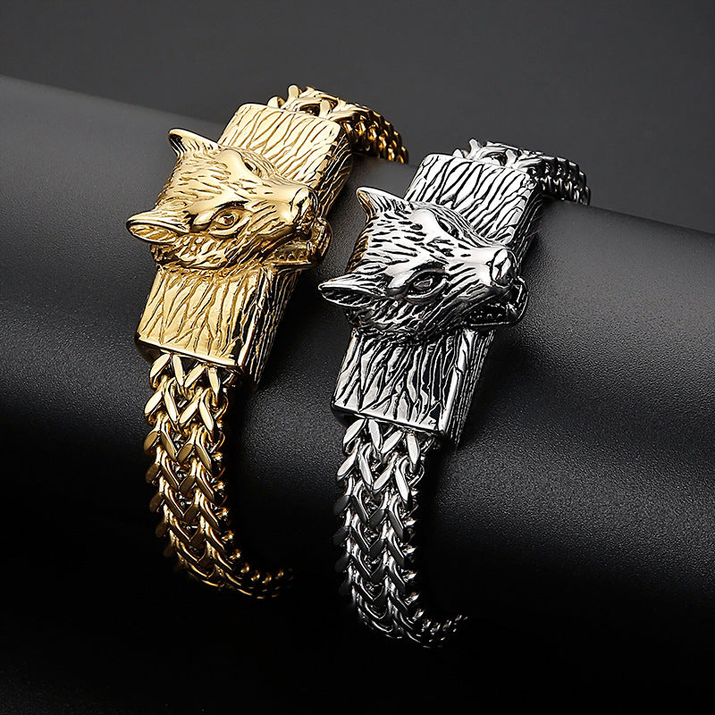 Wolf Head Titanium Steel Bracelet for Men - Hipster Hip-Hop Street Style Piece