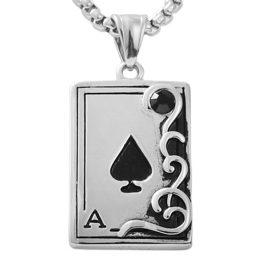 Trendy Men's Personalized Retro Titanium Steel Playing Card Pendant Necklace