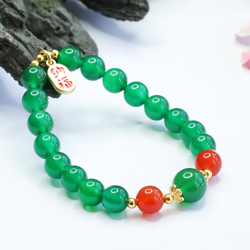 Green Chalcedony and Red Agate Sterling Silver Bracelet for Women, Fortune's Favor Collection