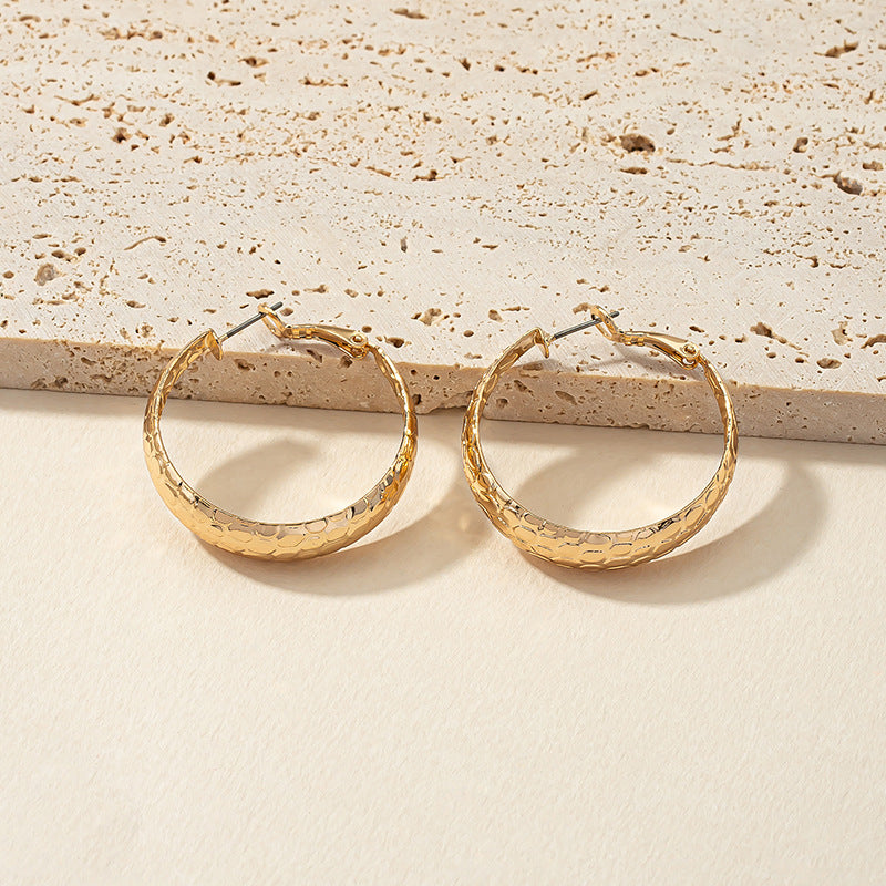 Golden Geometric Circle Earrings with Wide Edges - Vienna Verve