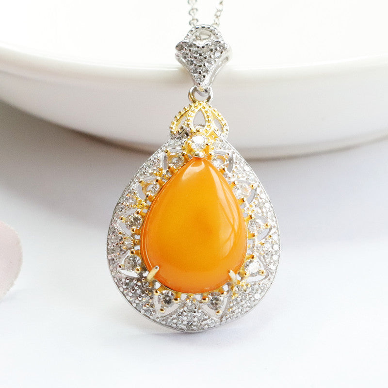 Sterling Silver Fortune's Favor Necklace with Beeswax Amber Pendant