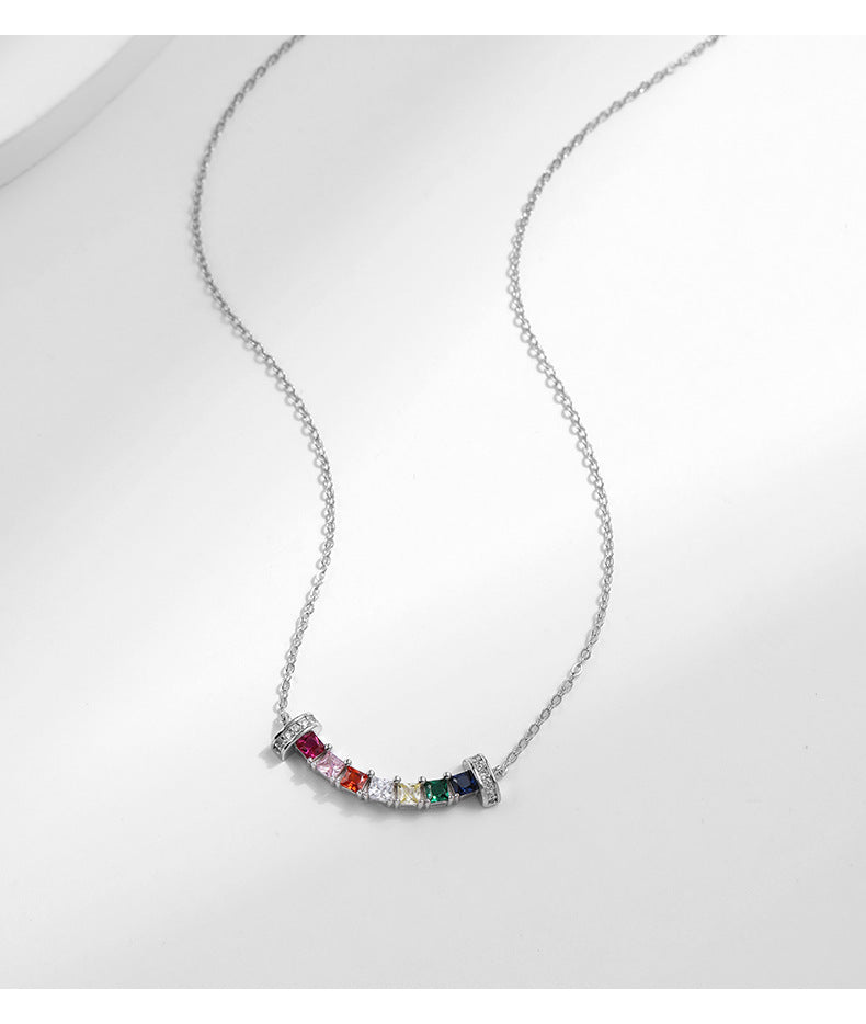 Everyday Genie 925 Sterling Silver Zircon Rainbow Pendant Necklace