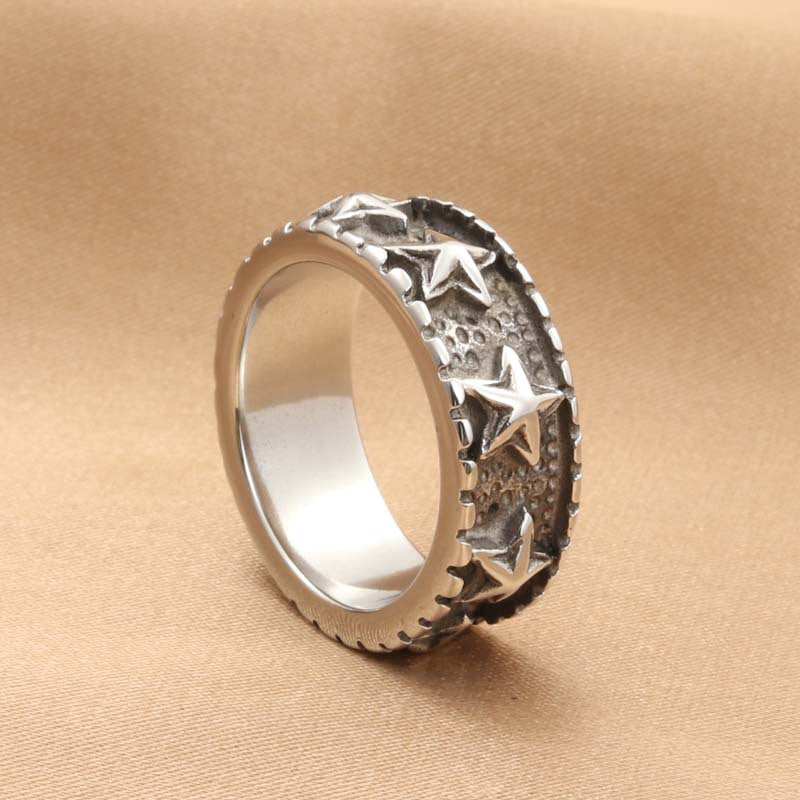 Titanium Steel Retro Pentagram Ring for Men - Trendy Starfish Accessory Direct from Manufacturer