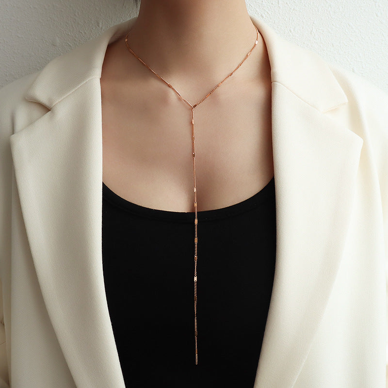 Enchanting Double-Layered Tassel Necklace with Titanium Steel and 18k Gold Accents