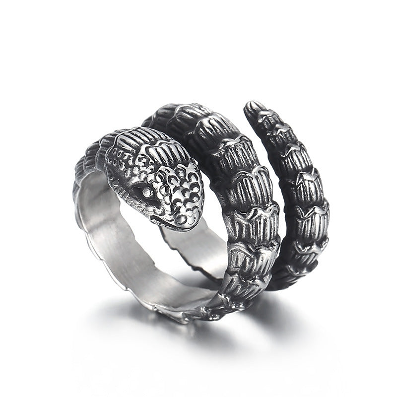 Exaggerated Stainless Steel Python Ring - Bold Retro Punk Style for Men