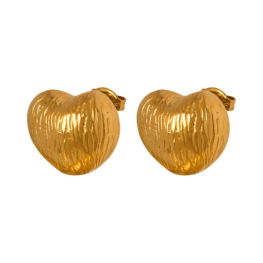 French Love Earrings: Elegant and Timeless Metal Peach Heart Earstuds with 18K Gold Plating