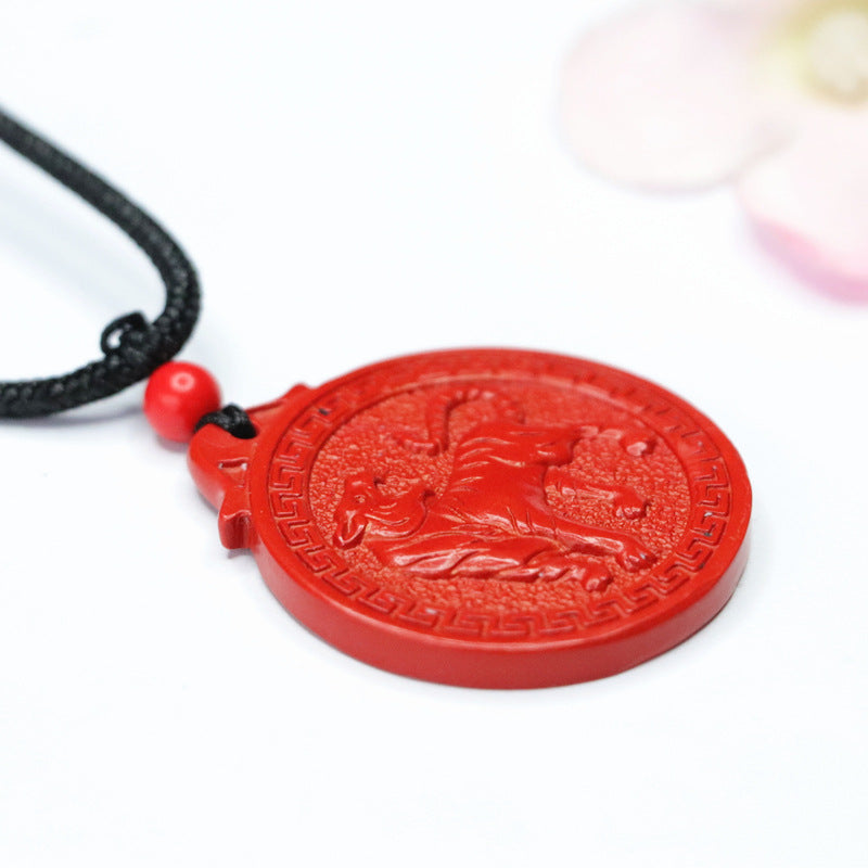 Blessed Round Tiger Brand Pendant with Cinnabar Stone by Planderful Collection