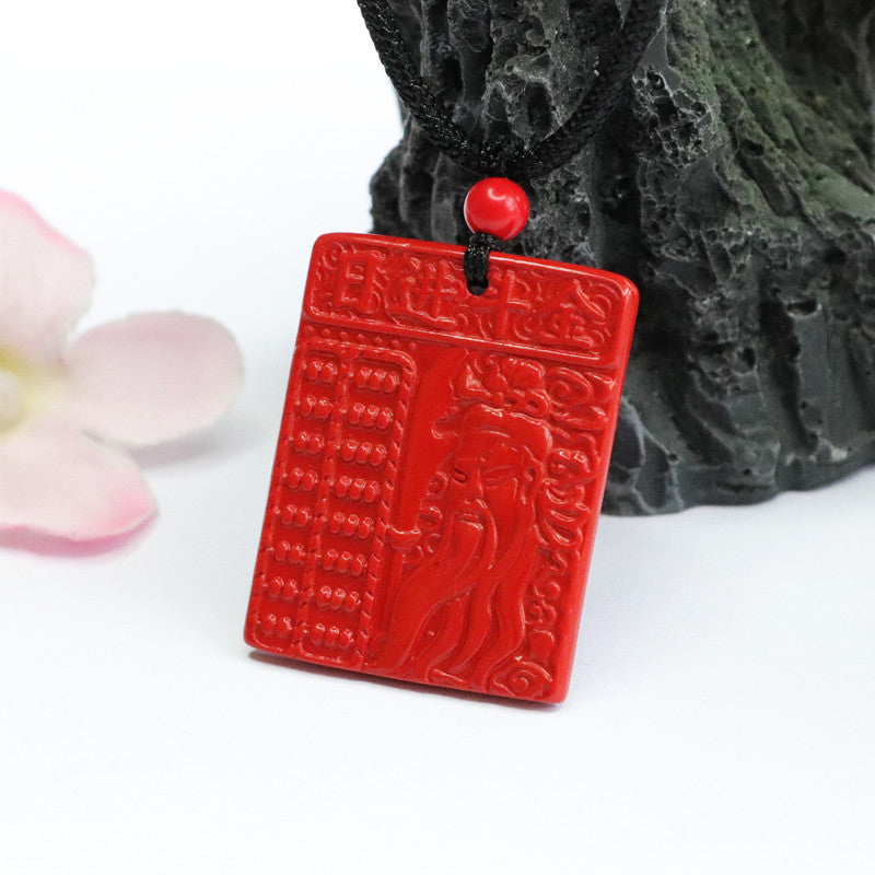 Red Sand Abacus & Cinnabar Guanyu Pendant - Sterling Silver Jewelry