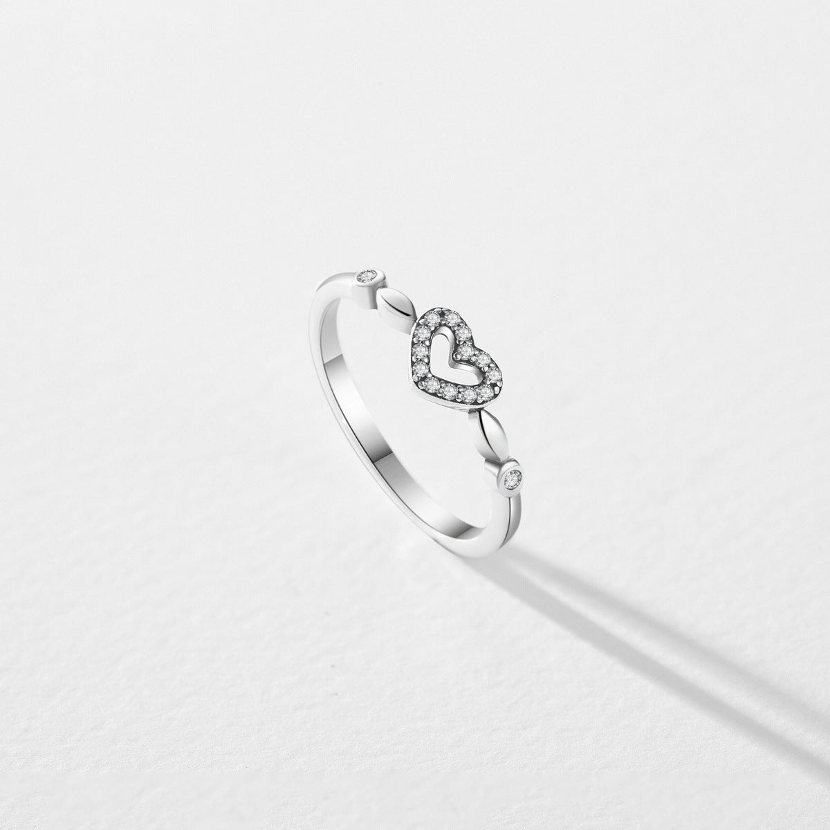 Sterling Silver Heart-shaped Love Ring with Zircon Detail