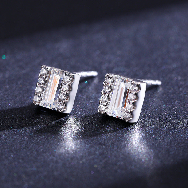 Elegant S925 Sterling Silver Earrings with Zirconium Inlay